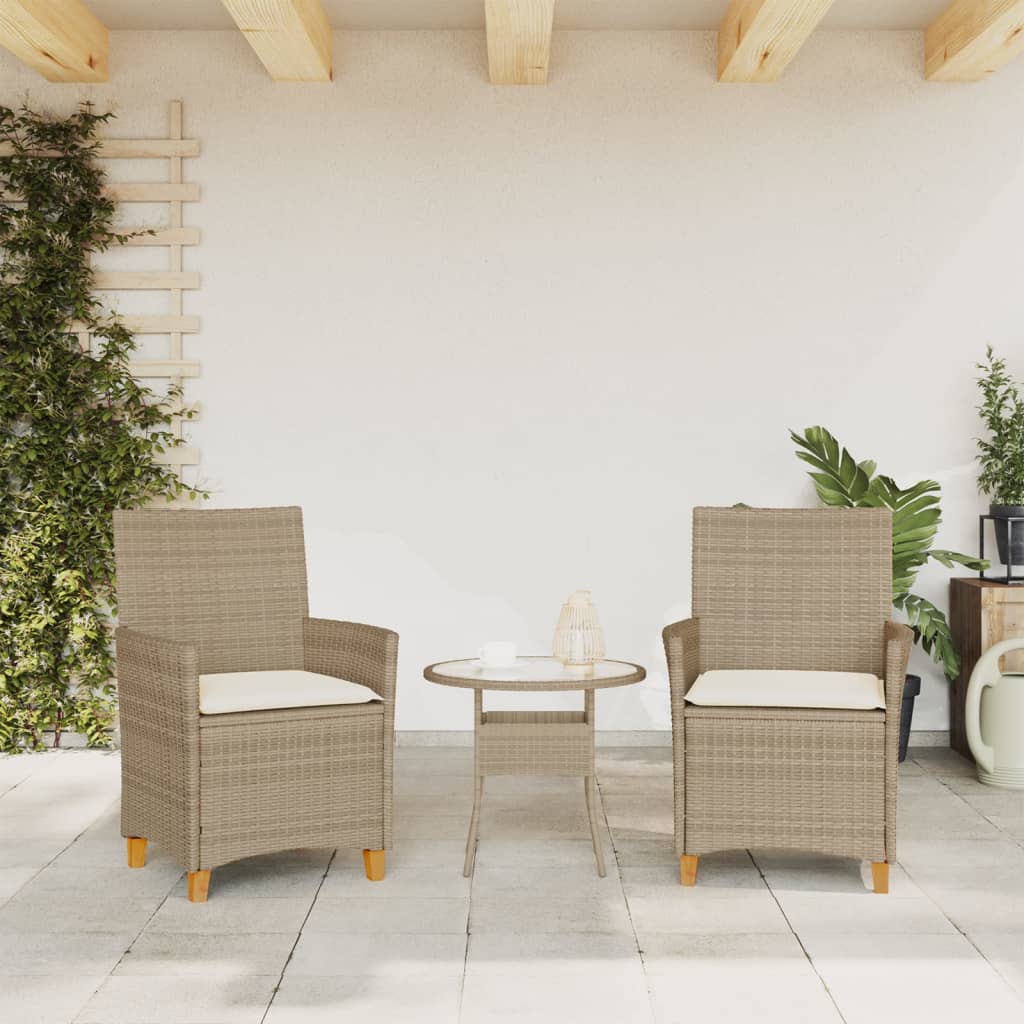 vidaXL Garden Chairs with Cushions 2 pcs Beige Poly Rattan&Solid Wood