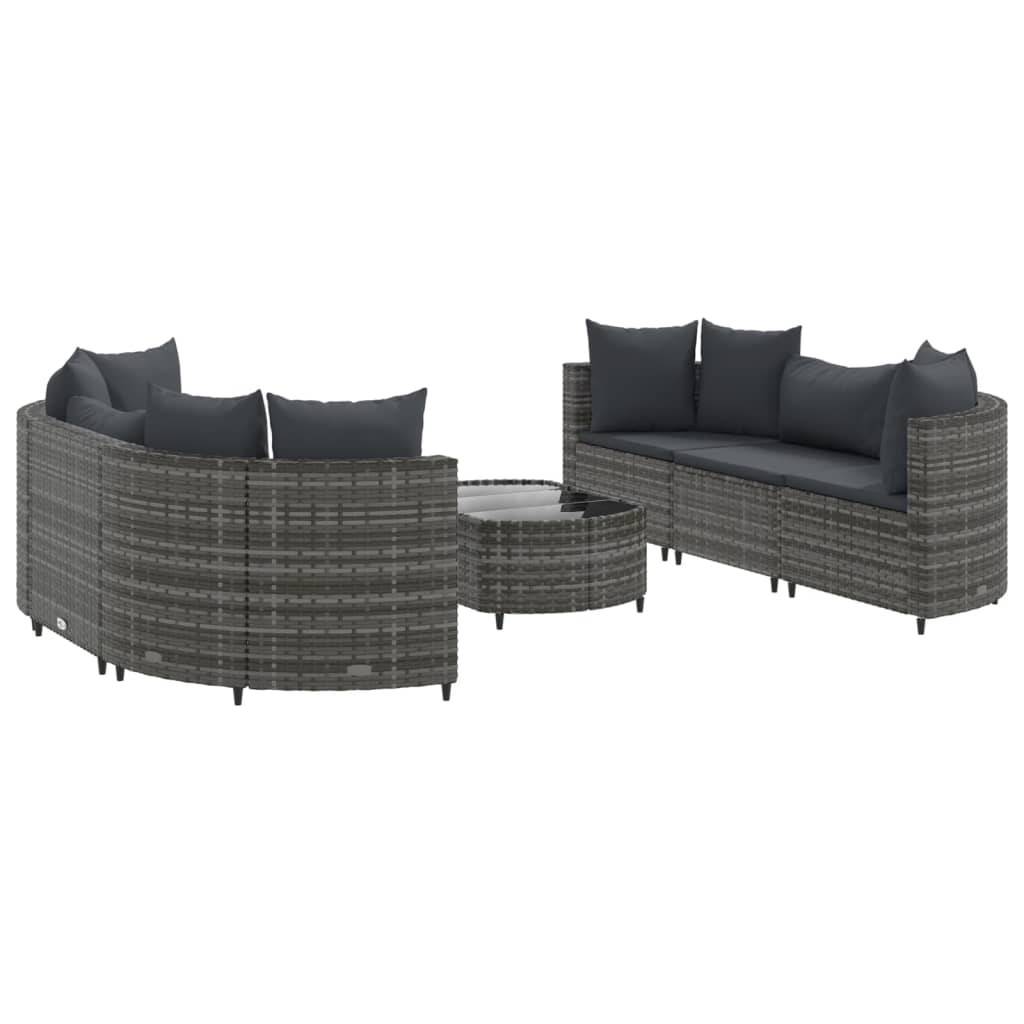 vidaXL 7 Piece Garden Sofa Set with Cushions Grey Poly Rattan