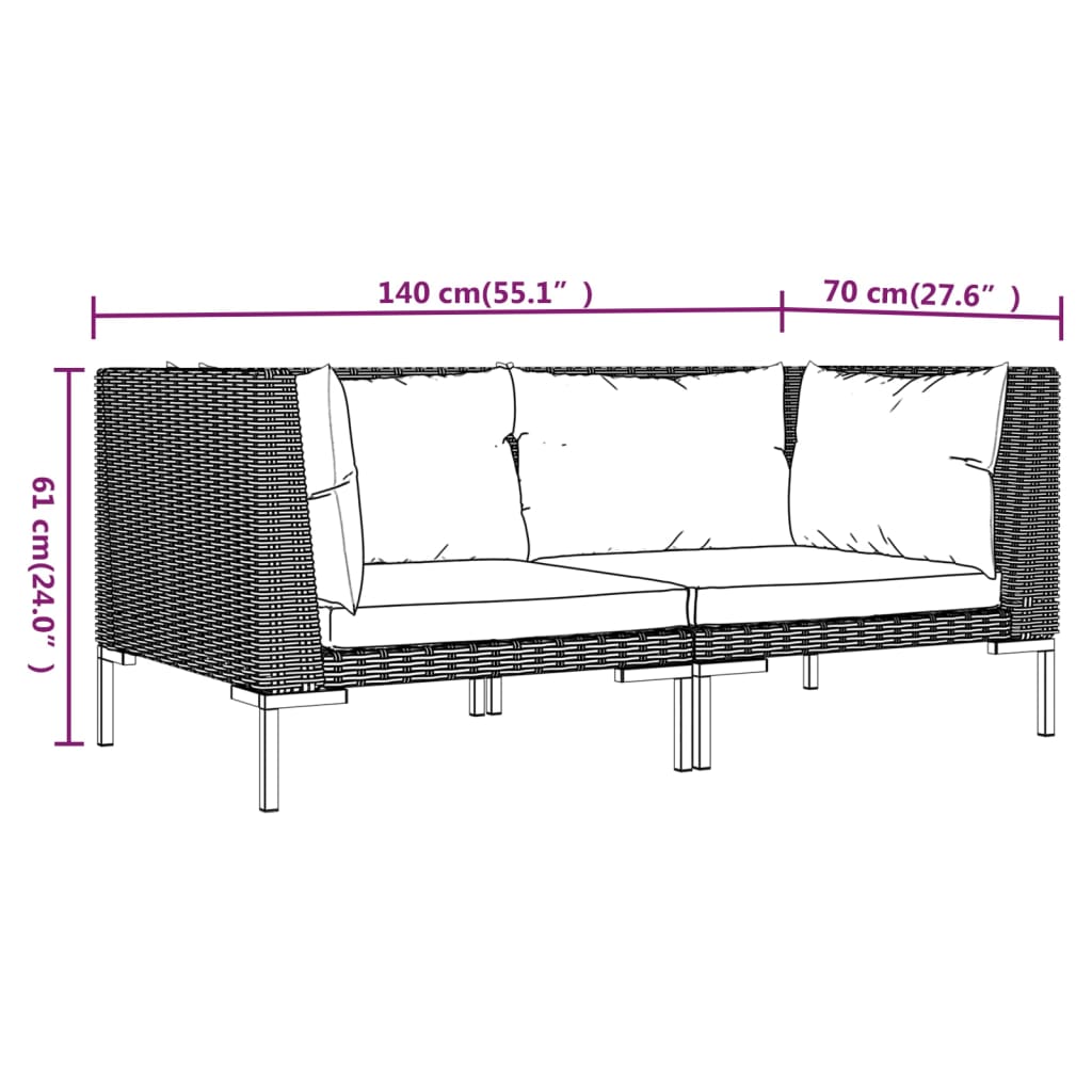 vidaXL Garden Sofas 2pcs with Cushions Half Round Poly Rattan