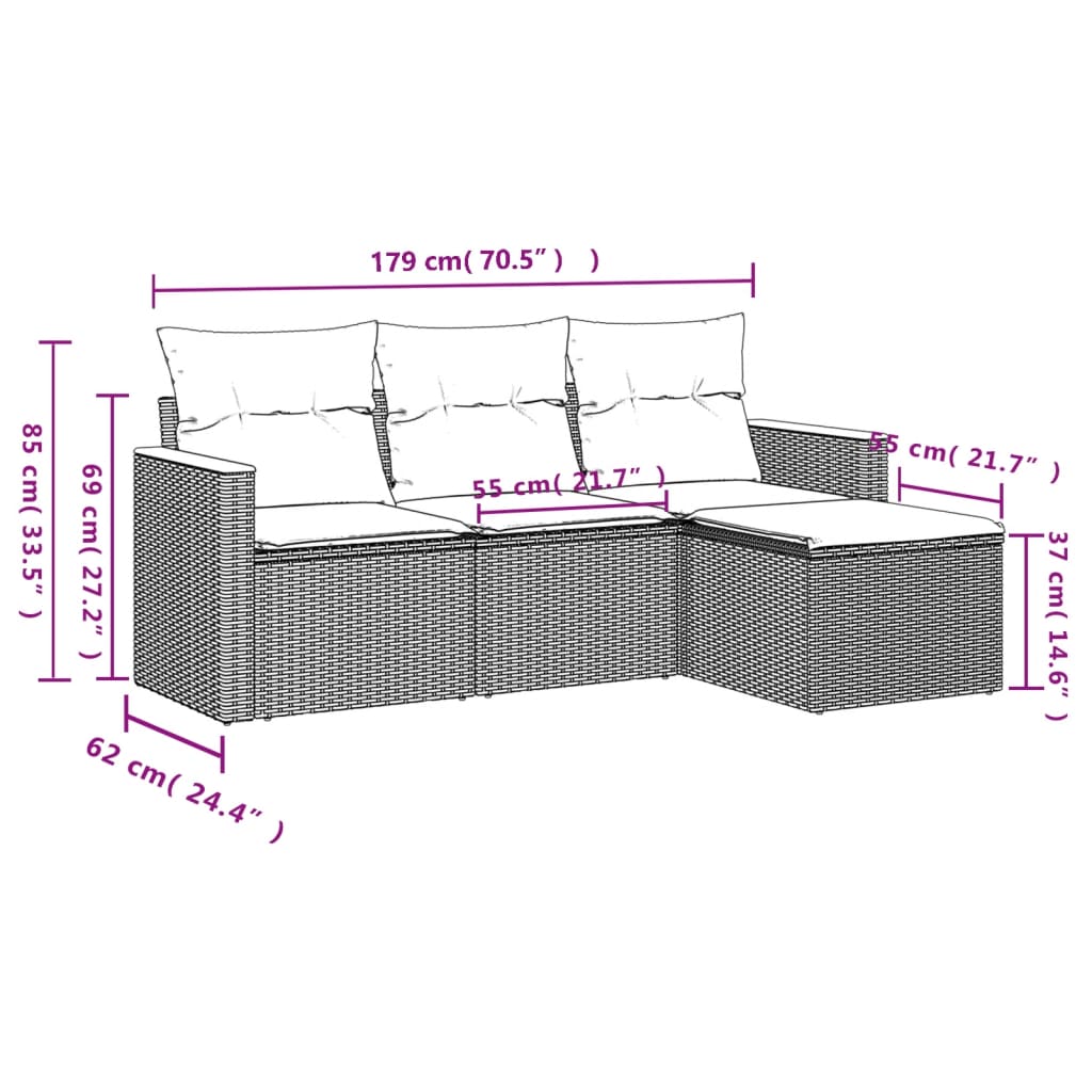 vidaXL 4 Piece Garden Sofa Set with Cushions Black Poly Rattan