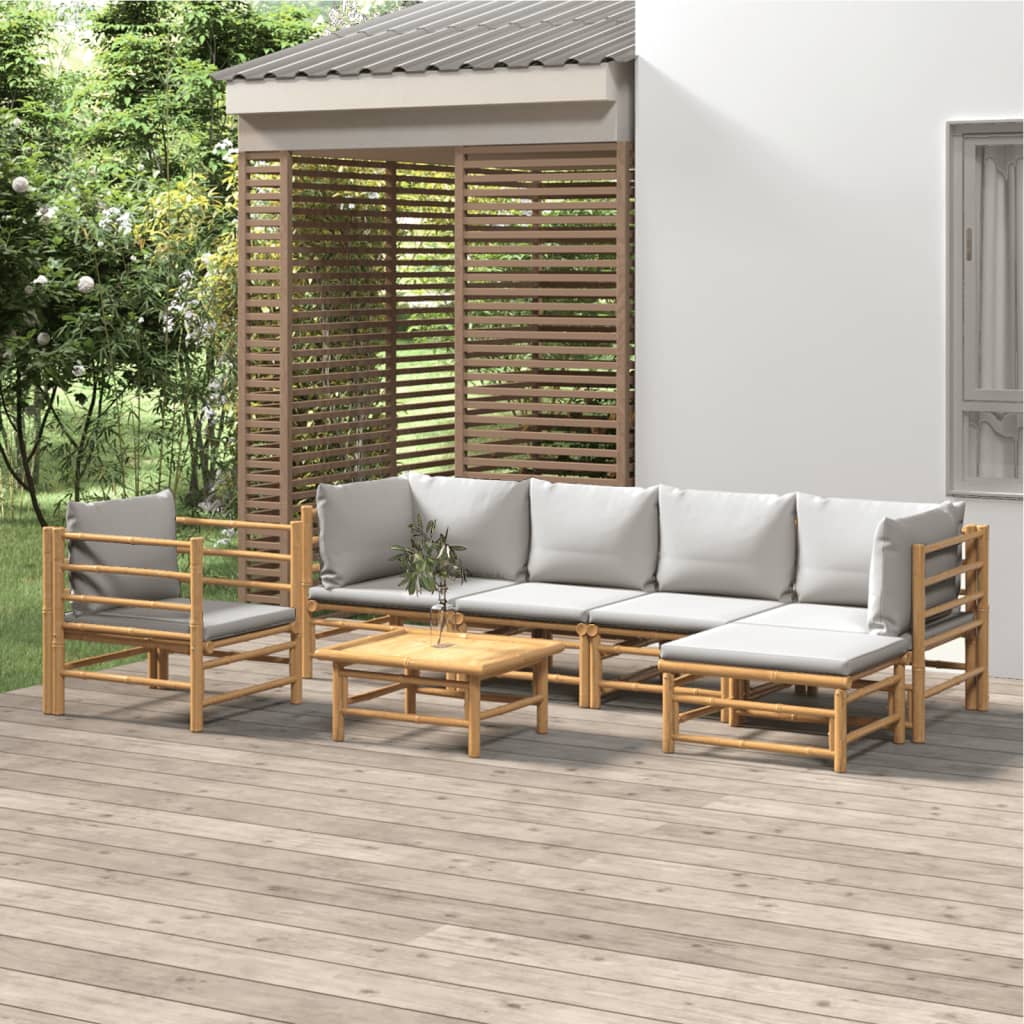 vidaXL 7 Piece Garden Lounge Set with Light Grey Cushions Bamboo