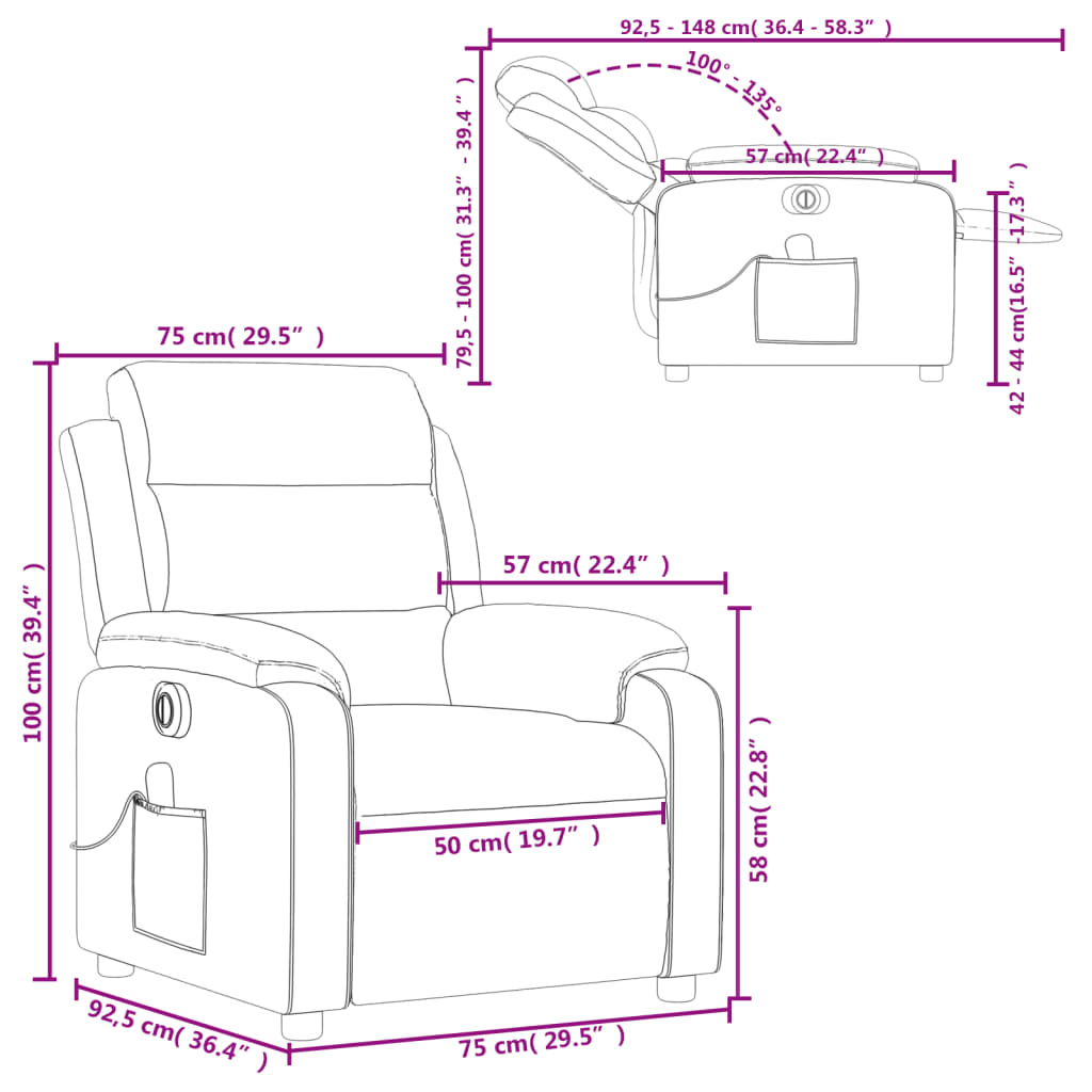 vidaXL Electric Massage Recliner Chair Cream Faux Leather