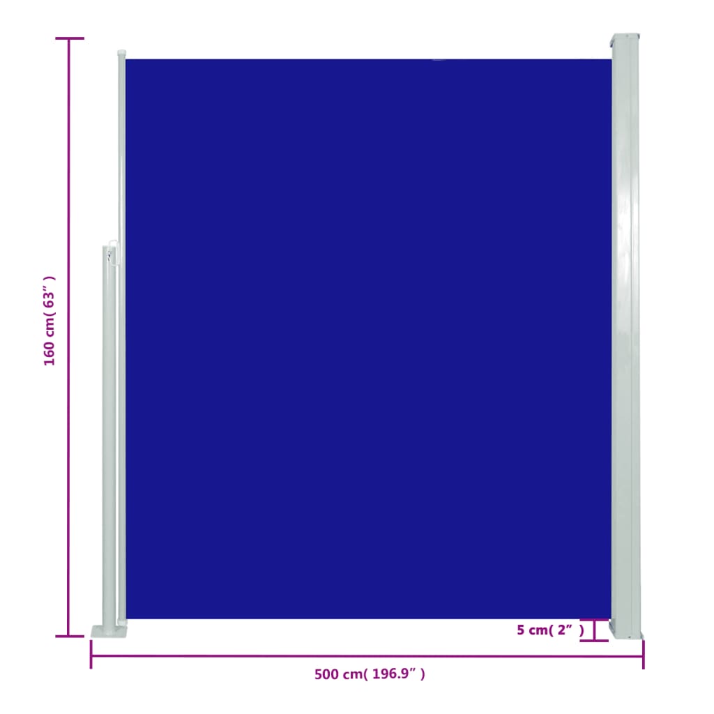 vidaXL Retractable Side Awning 160 x 500 cm Blue