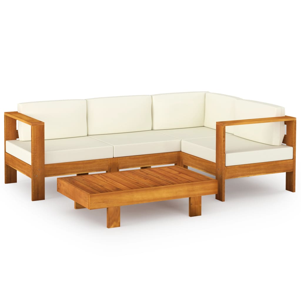 vidaXL 5 Piece Garden Lounge Set with Cream White Cushions Acacia Wood