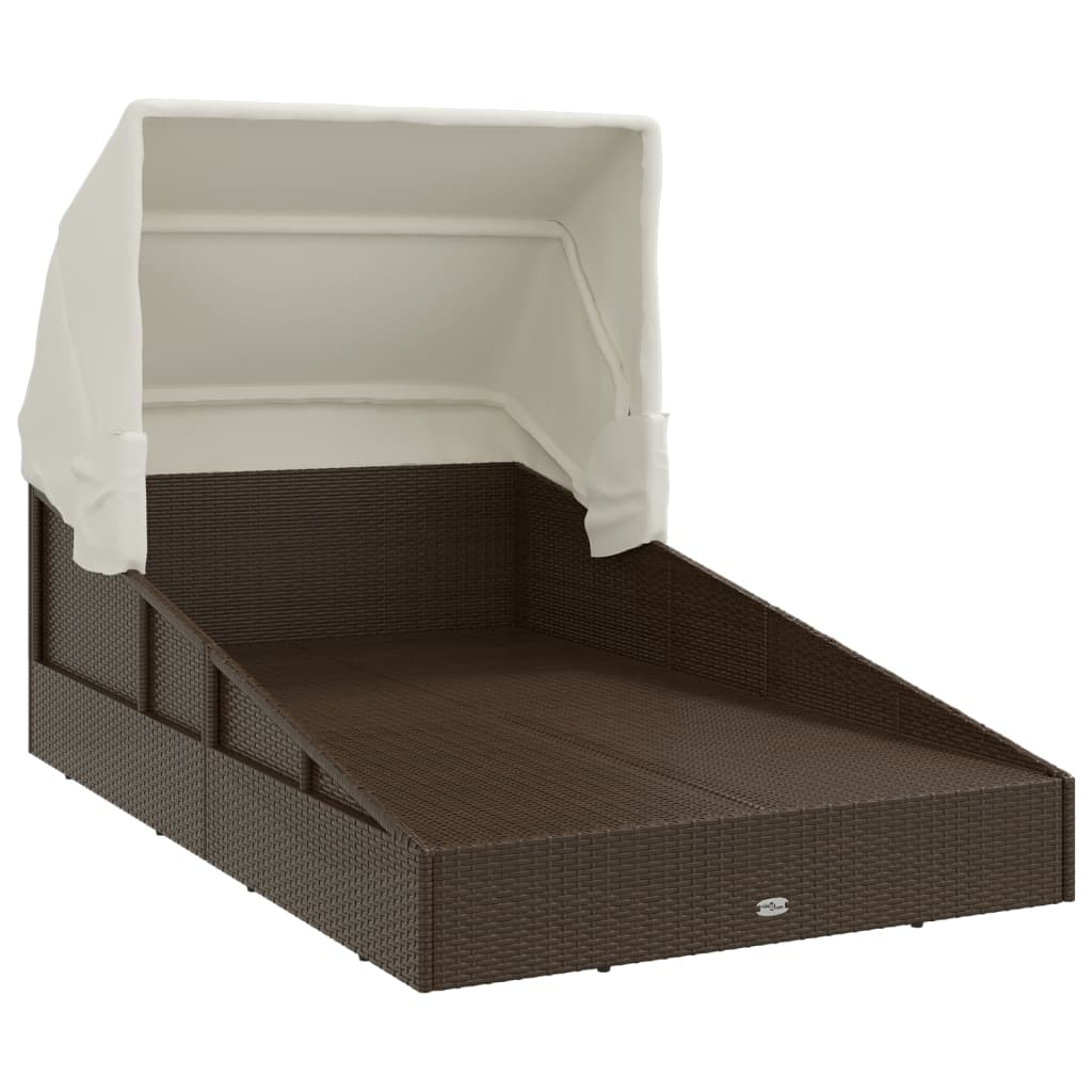 vidaXL Sunbed with Foldable Roof Brown 200x114x128 cm Poly Rattan