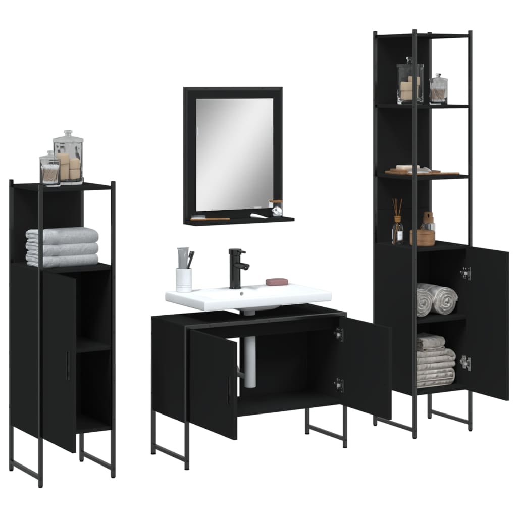 vidaXL 4 Piece Bathroom Cabinet Set Black Engineered Wood