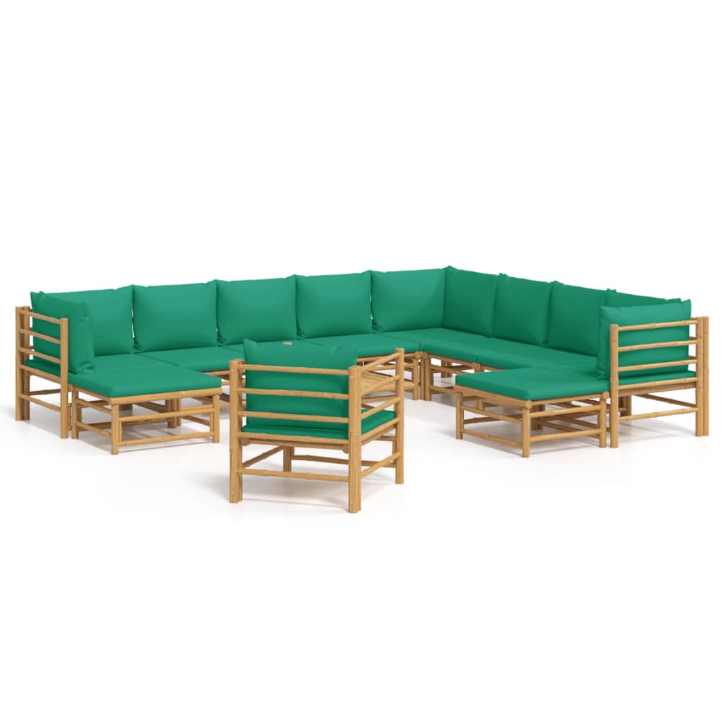 vidaXL 12 Piece Garden Lounge Set with Green Cushions Bamboo