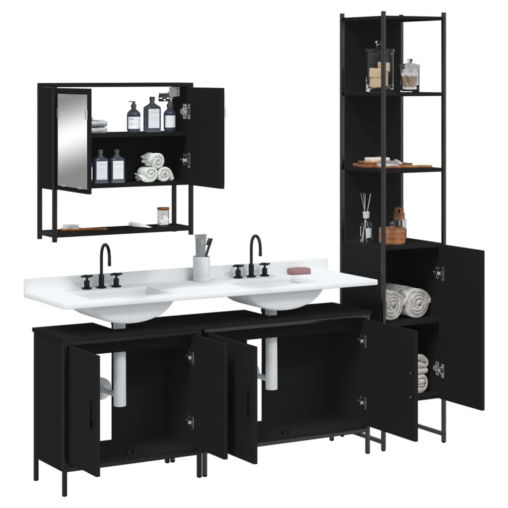 vidaXL 4 Piece Bathroom Furniture Set Black Engineered Wood