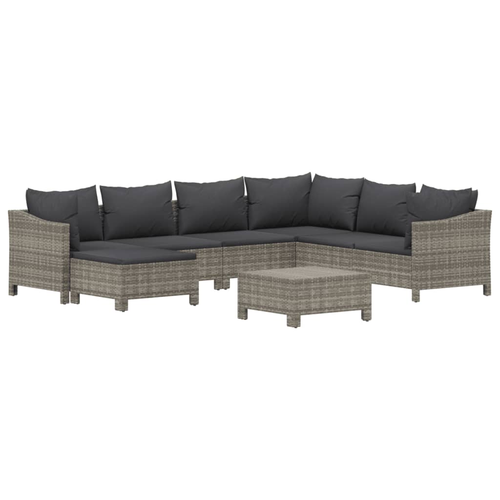 vidaXL 8 Piece Garden Lounge Set with Cushions Grey Poly Rattan