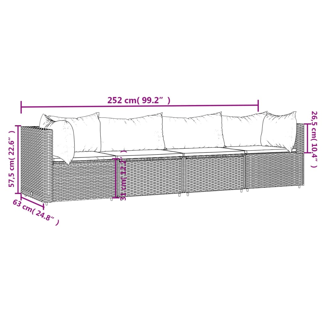 vidaXL 4 Piece Garden Lounge Set with Cushions Grey Poly Rattan