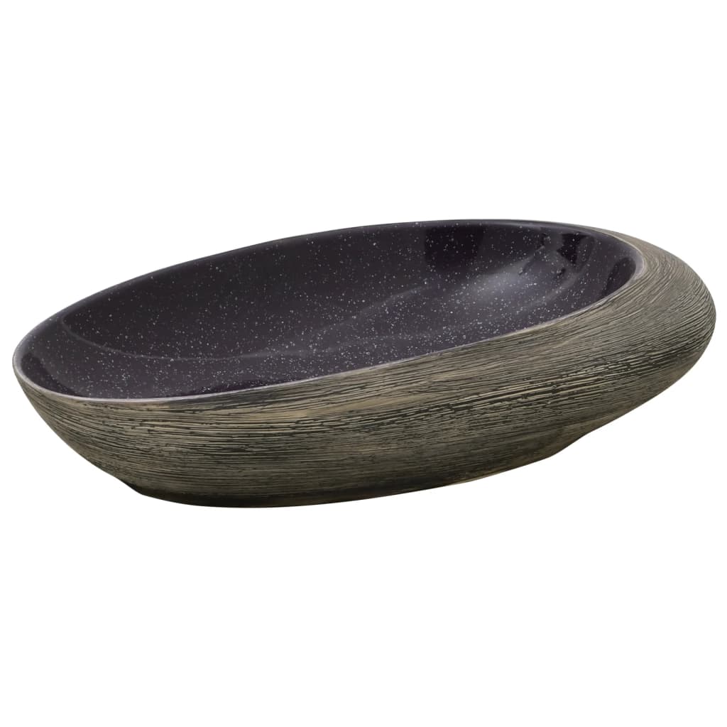 vidaXL Countertop Basin Purple and Grey Oval 59x40x14 cm Ceramic ...