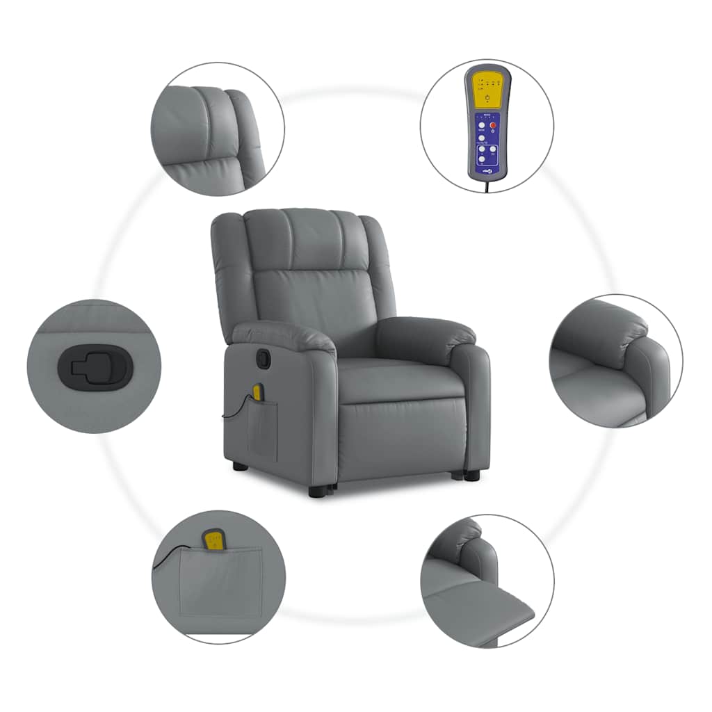 vidaXL Stand up Massage Recliner Chair Grey Faux Leather