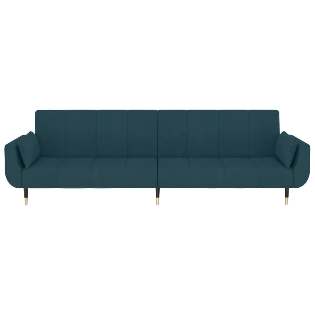 vidaXL 2-Seater Sofa Bed with Two Pillows Blue Velvet