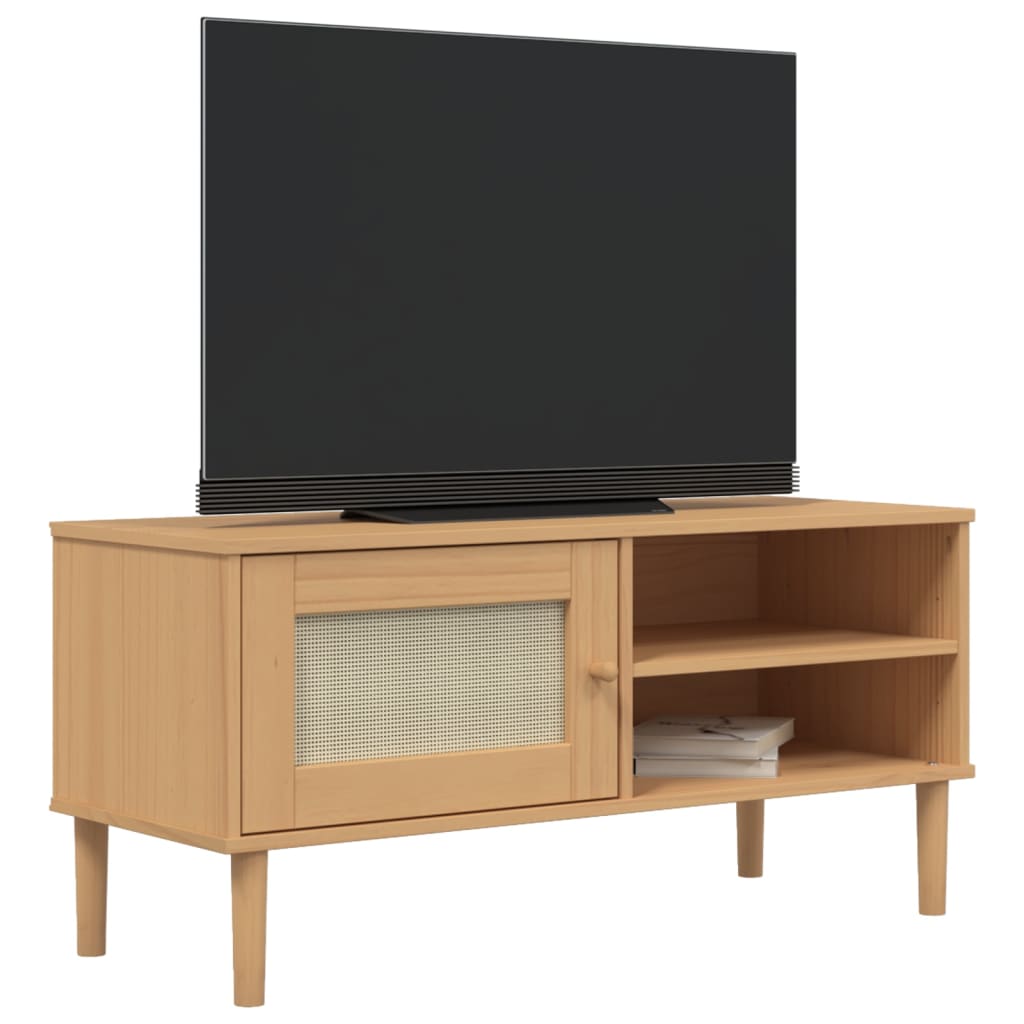 vidaXL TV Cabinet SENJA Rattan Look Brown 106x40x49cm Solid Wood Pine