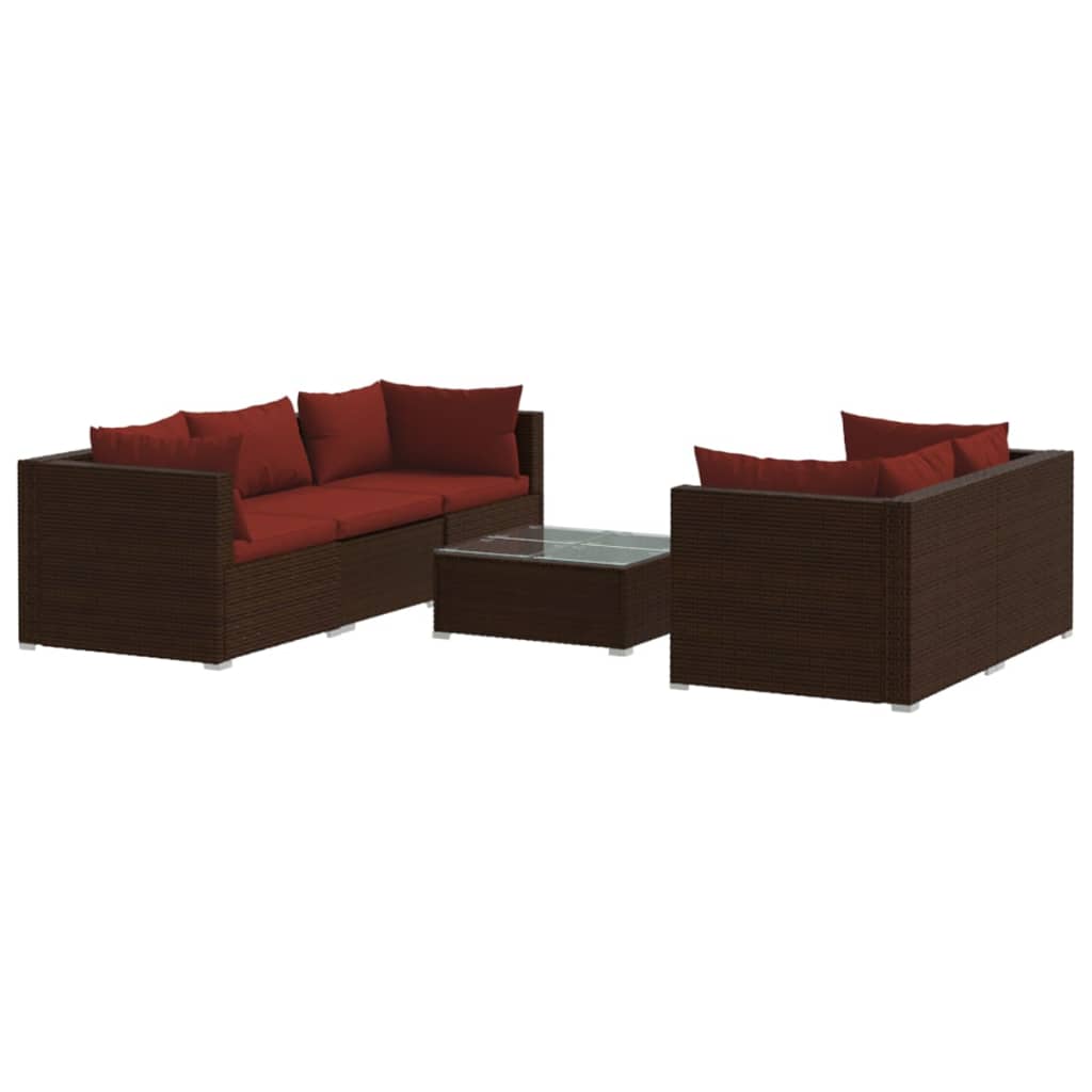 vidaXL 6 Piece Garden Lounge Set with Cushions Poly Rattan Brown