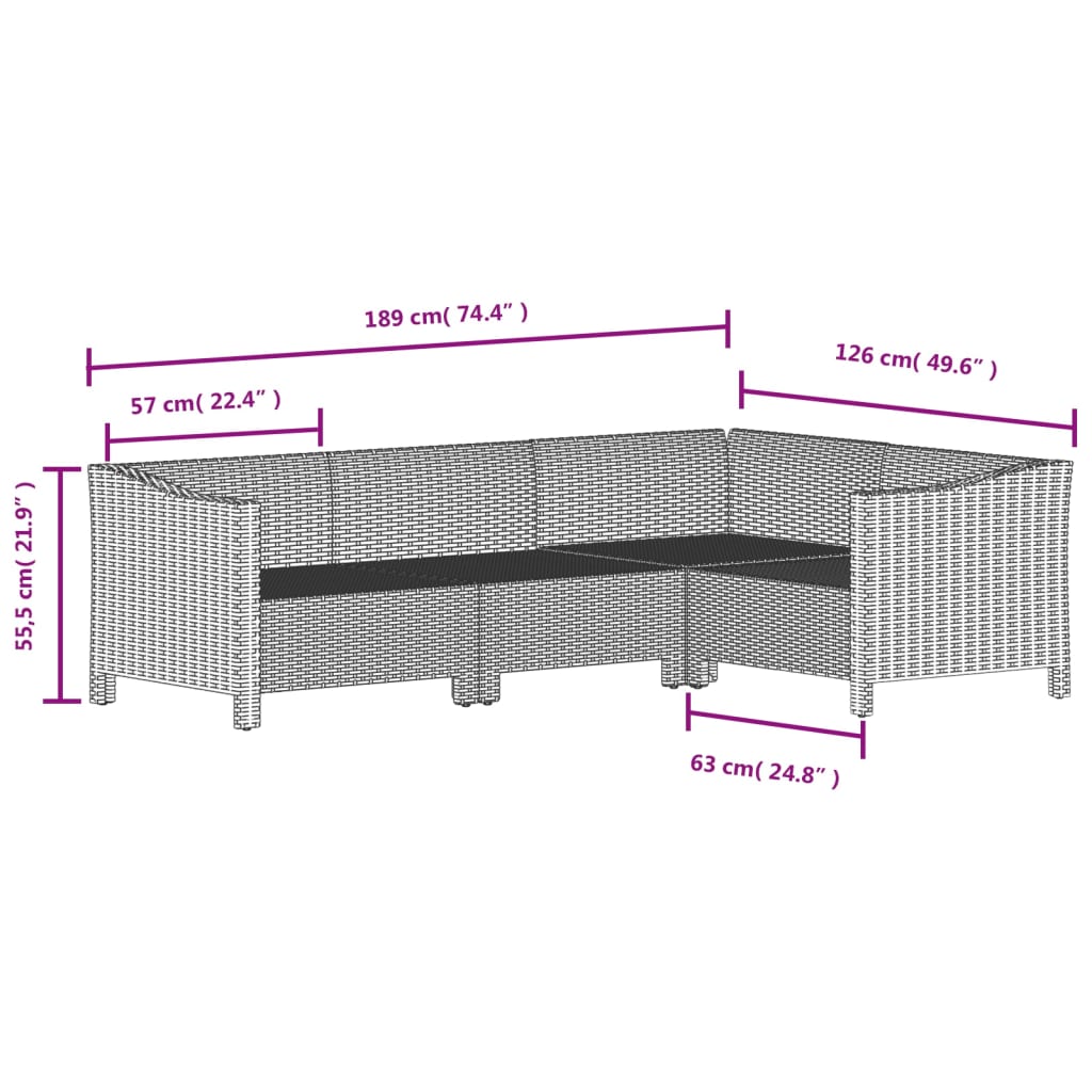 vidaXL 4 Piece Garden Lounge Set with Cushions Grey Poly Rattan