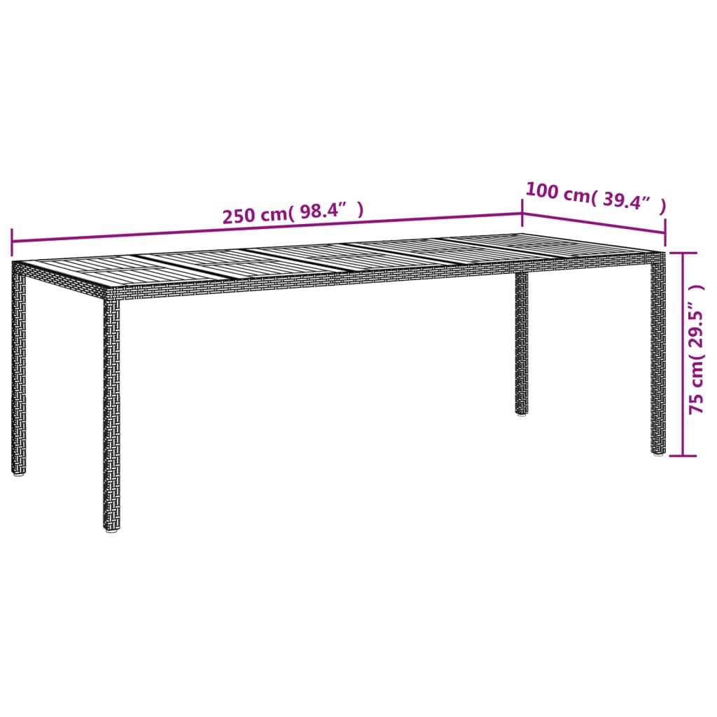 vidaXL Garden Table Grey 250x100x75 cm Poly Rattan