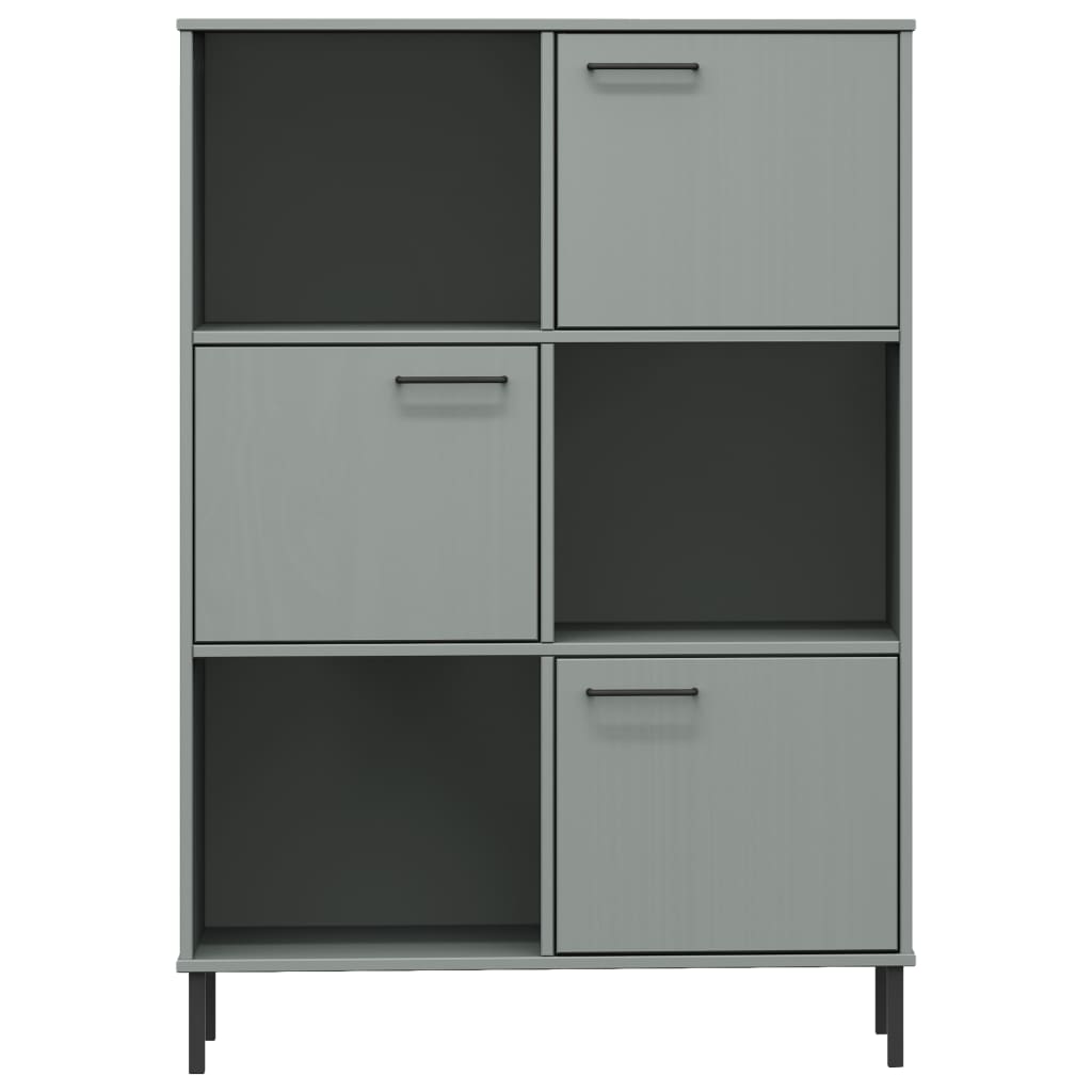 vidaXL Bookcase with Metal Legs Grey 90x35x128.5 cm Solid Wood OSLO