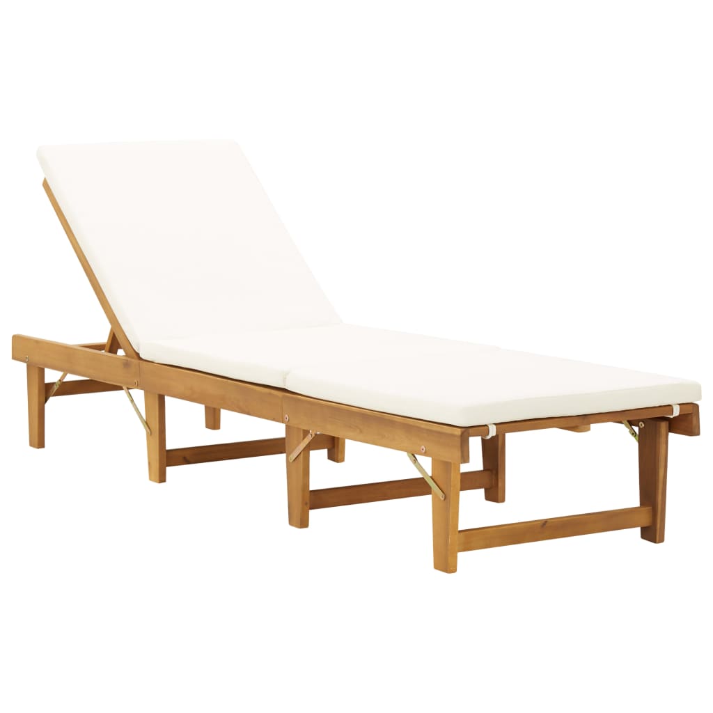 vidaXL Folding Sun Lounger with Cushion Solid Acacia Wood