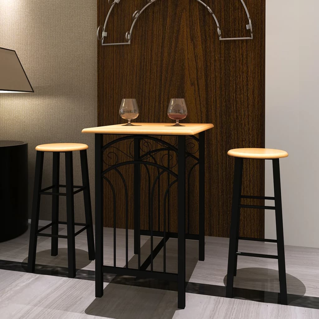 vidaXL Bar Table and Stool Set 3 Pieces Wood and Steel
