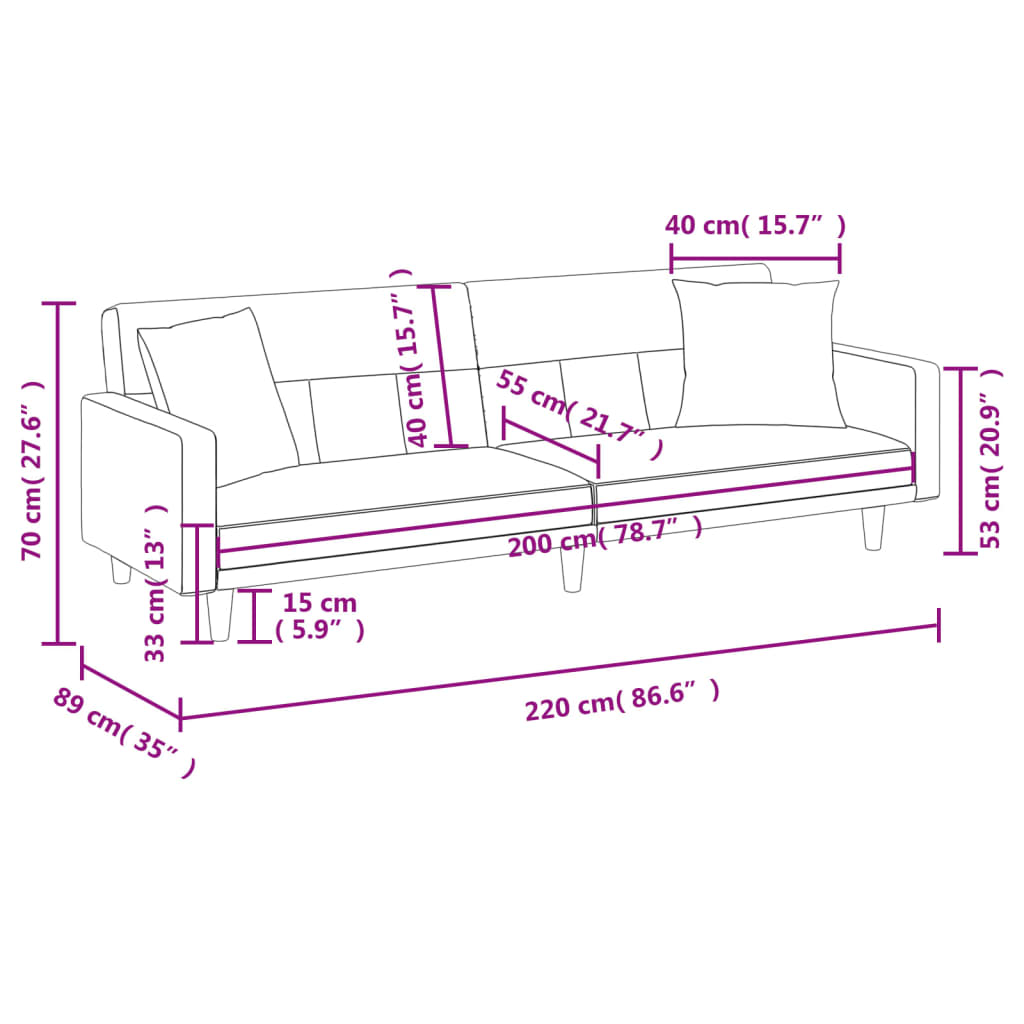 vidaXL Sofa Bed with Cushions Dark Grey Fabric