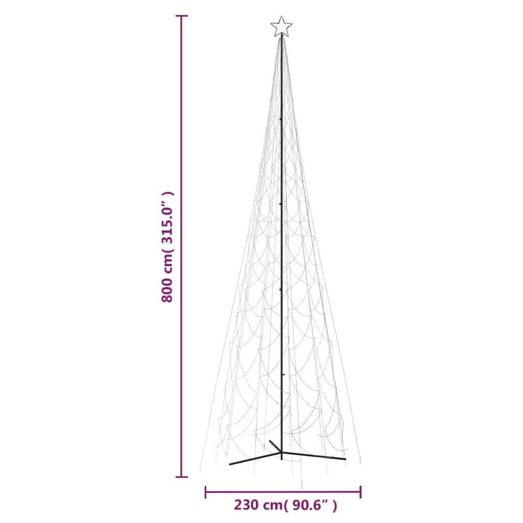 vidaXL Christmas Cone Tree Colourful 3000 LEDs 230x800 cm