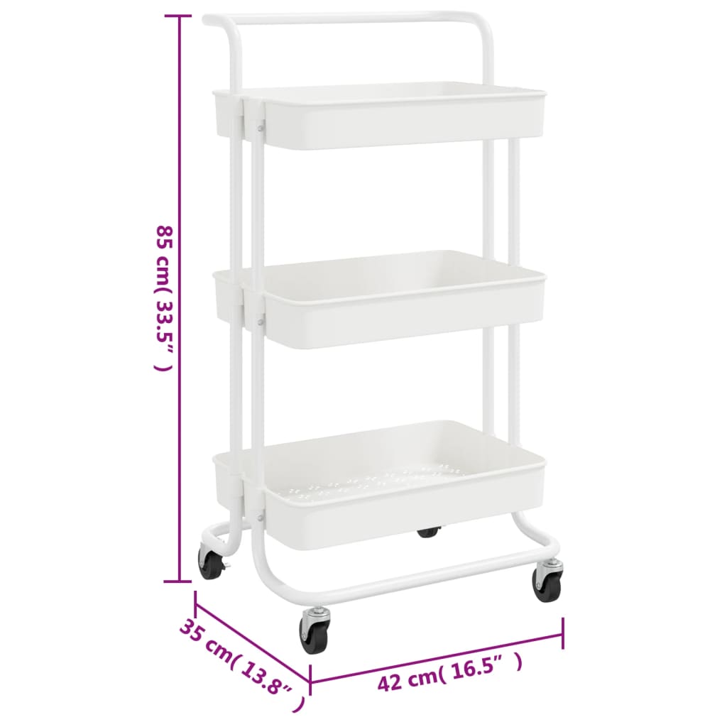 vidaXL 3-Tier Kitchen Trolley White 42x35x85 cm Iron and ABS