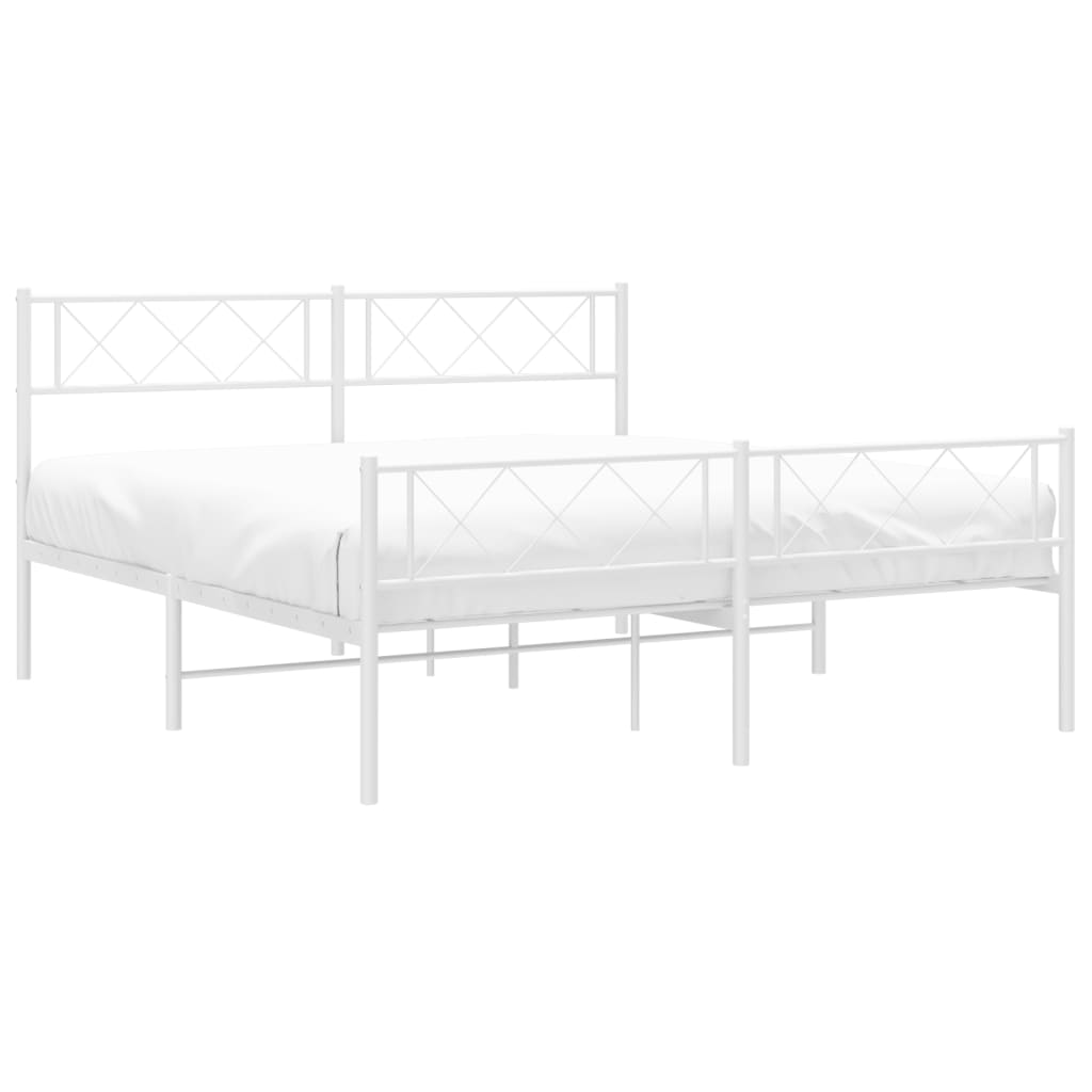 vidaXL Metal Bed Frame without Mattress with Footboard White 150x200 cm King Size