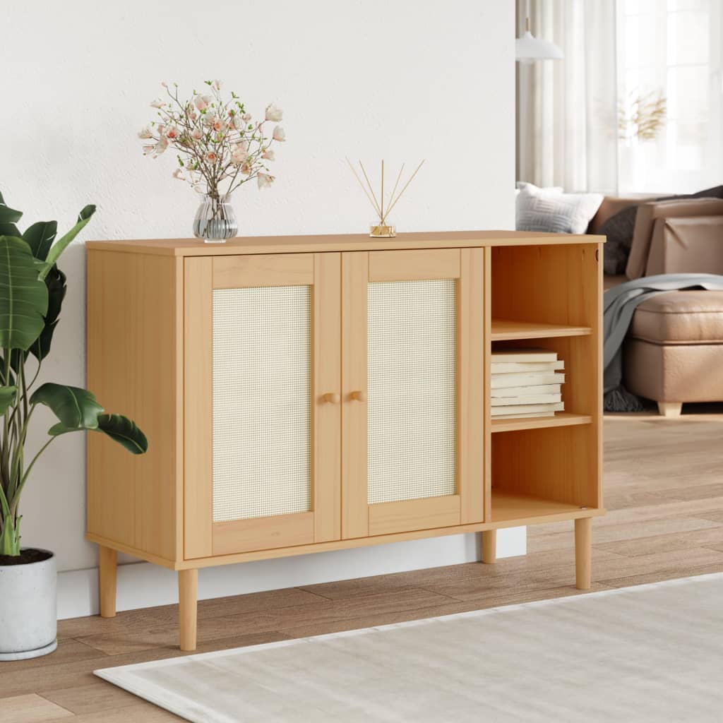 vidaXL Sideboard SENJA Rattan Look Brown 112x40x80cm Solid Wood Pine