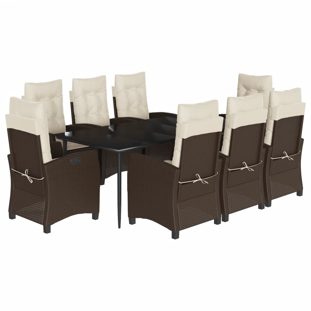 vidaXL 9 Piece Garden Dining Set with Cushions Brown Poly Rattan