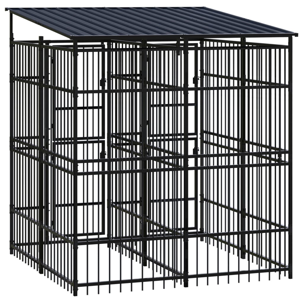 vidaXL Outdoor Dog Kennel with Roof Steel 3.69 m²