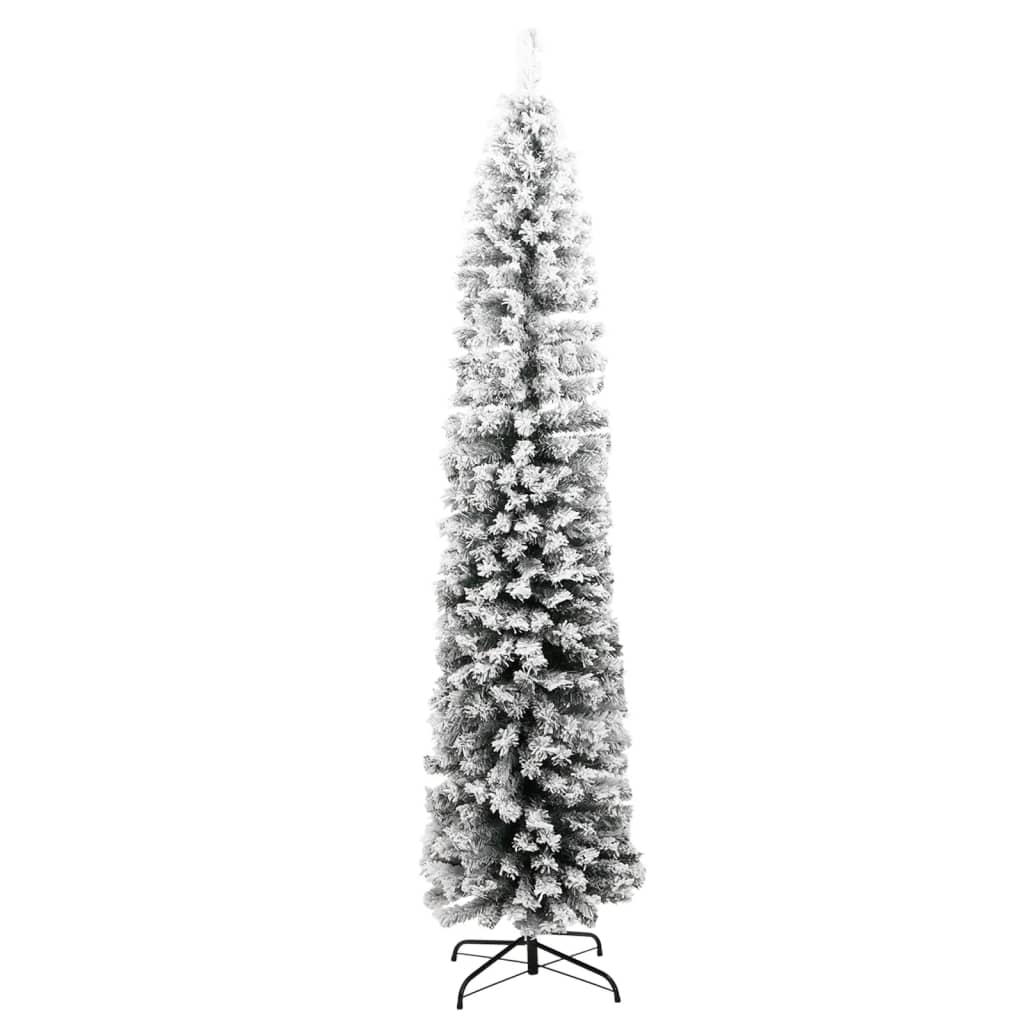 vidaXL Slim Artificial Christmas Tree with Flocked Snow Green 180 cm PVC