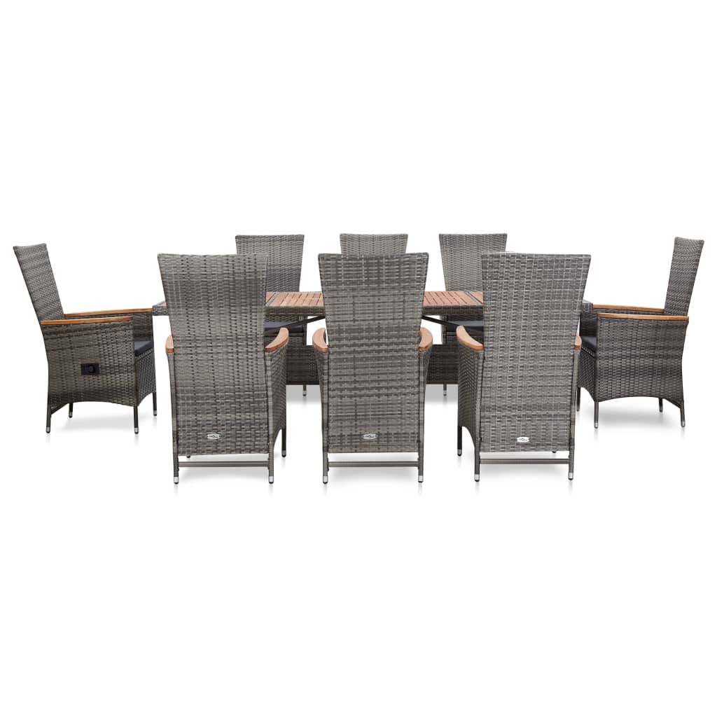 vidaXL 9 Piece Outdoor Dining Set with Cushions Poly Rattan Grey