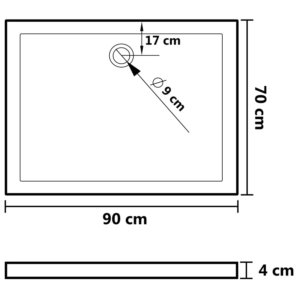 vidaXL Rectangular ABS Shower Base Tray Black 70x90 cm