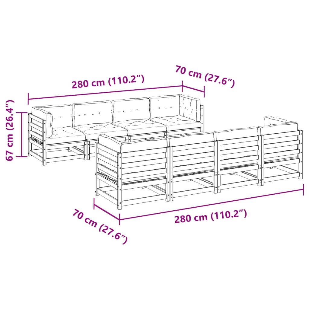 vidaXL 9 Piece Garden Sofa Set with Cushions Wax Brown Solid Wood Pine