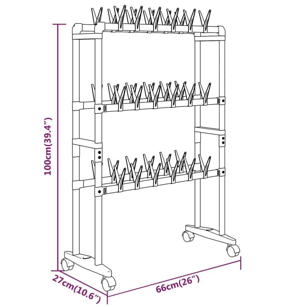 vidaXL Shoe Rack with Wheels Silver 66x27x100 cm