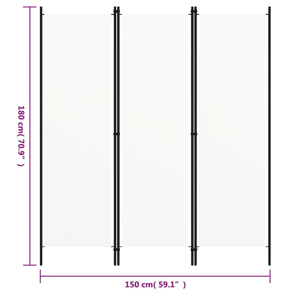 vidaXL 3-Panel Room Divider White 150x180 cm