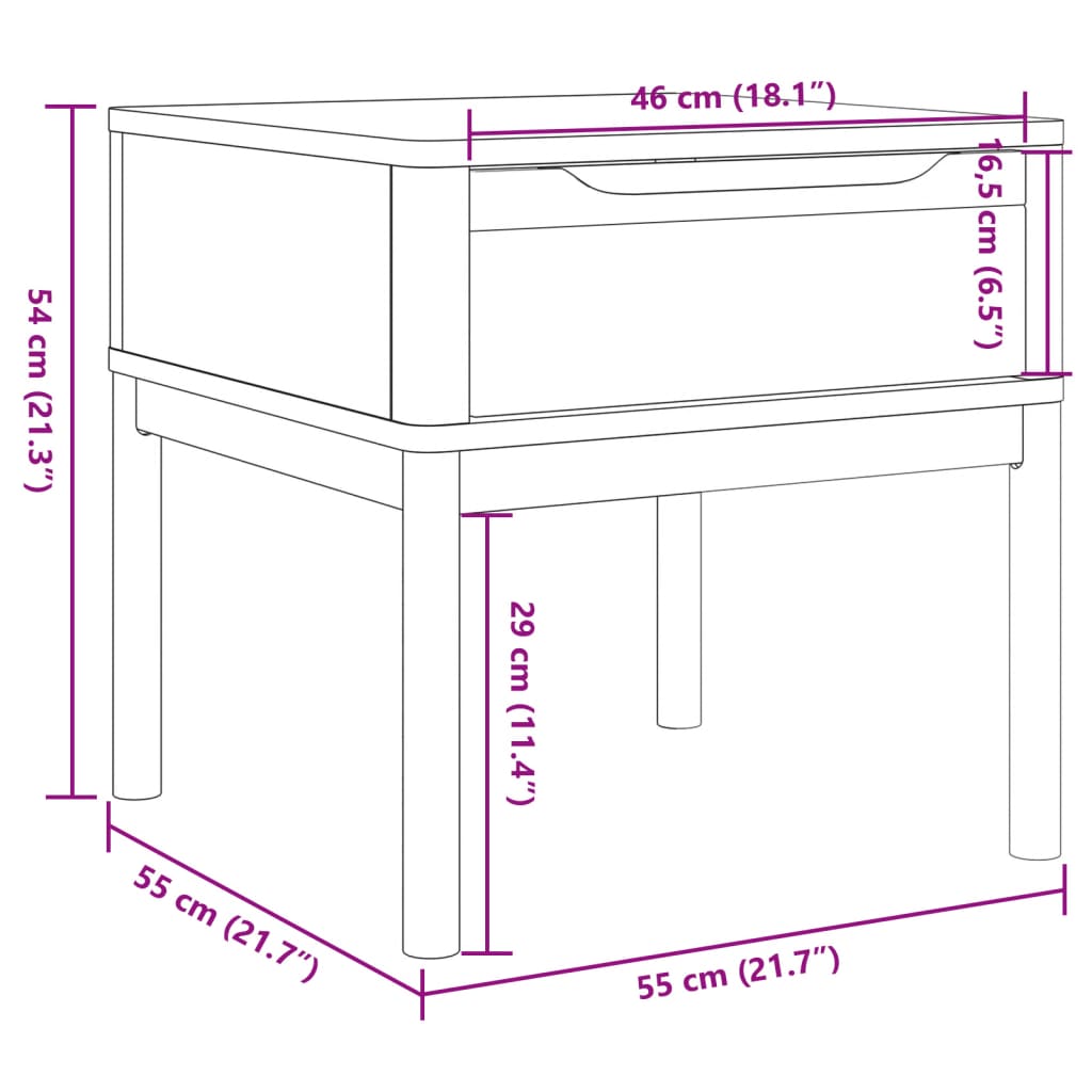 vidaXL Lamp Table FLORO Wax Brown 55x55x54 cm Solid Wood Pine