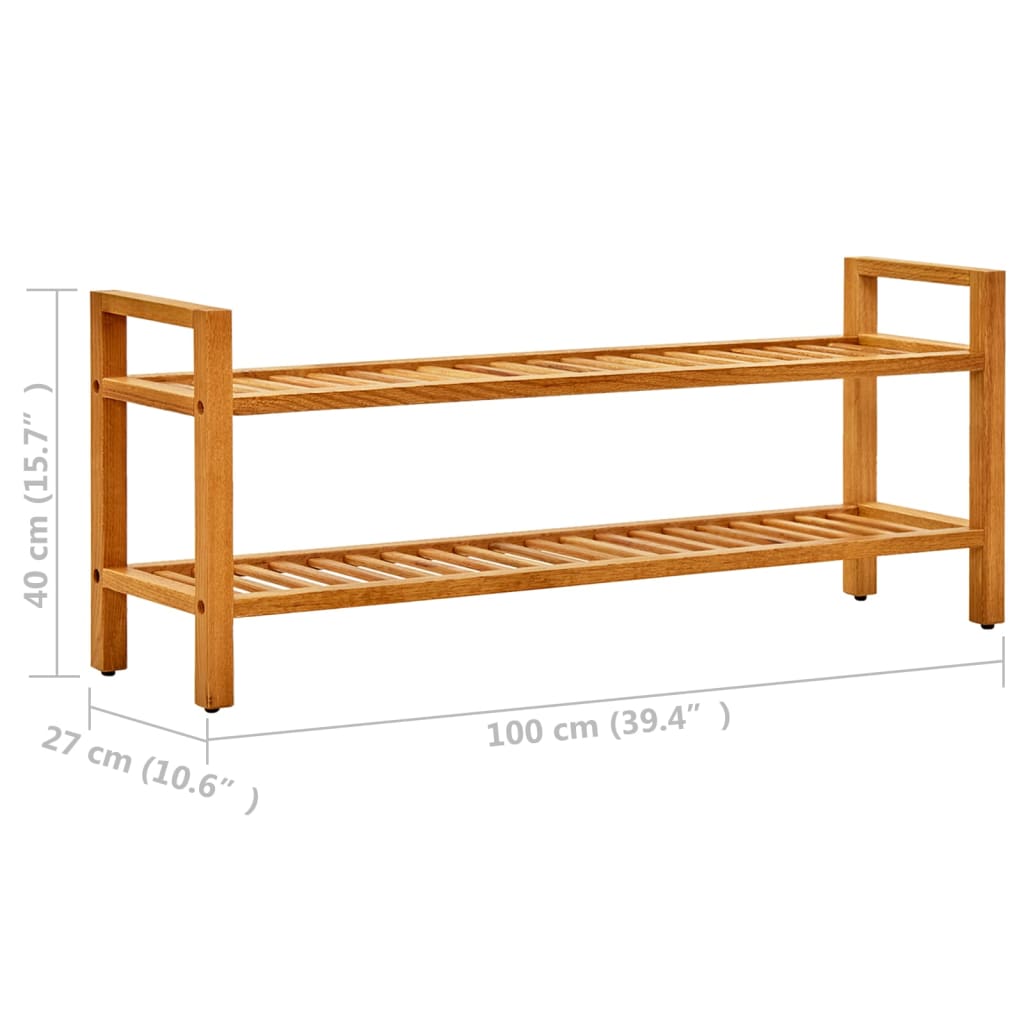 vidaXL Shoe Rack with 2 Shelves 100x27x40 cm Solid Oak Wood