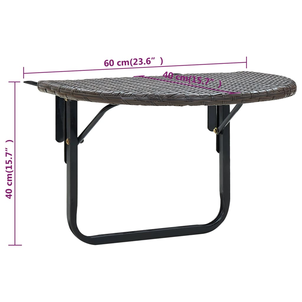 vidaXL Balcony Table Brown 60x60x40 cm Poly Rattan