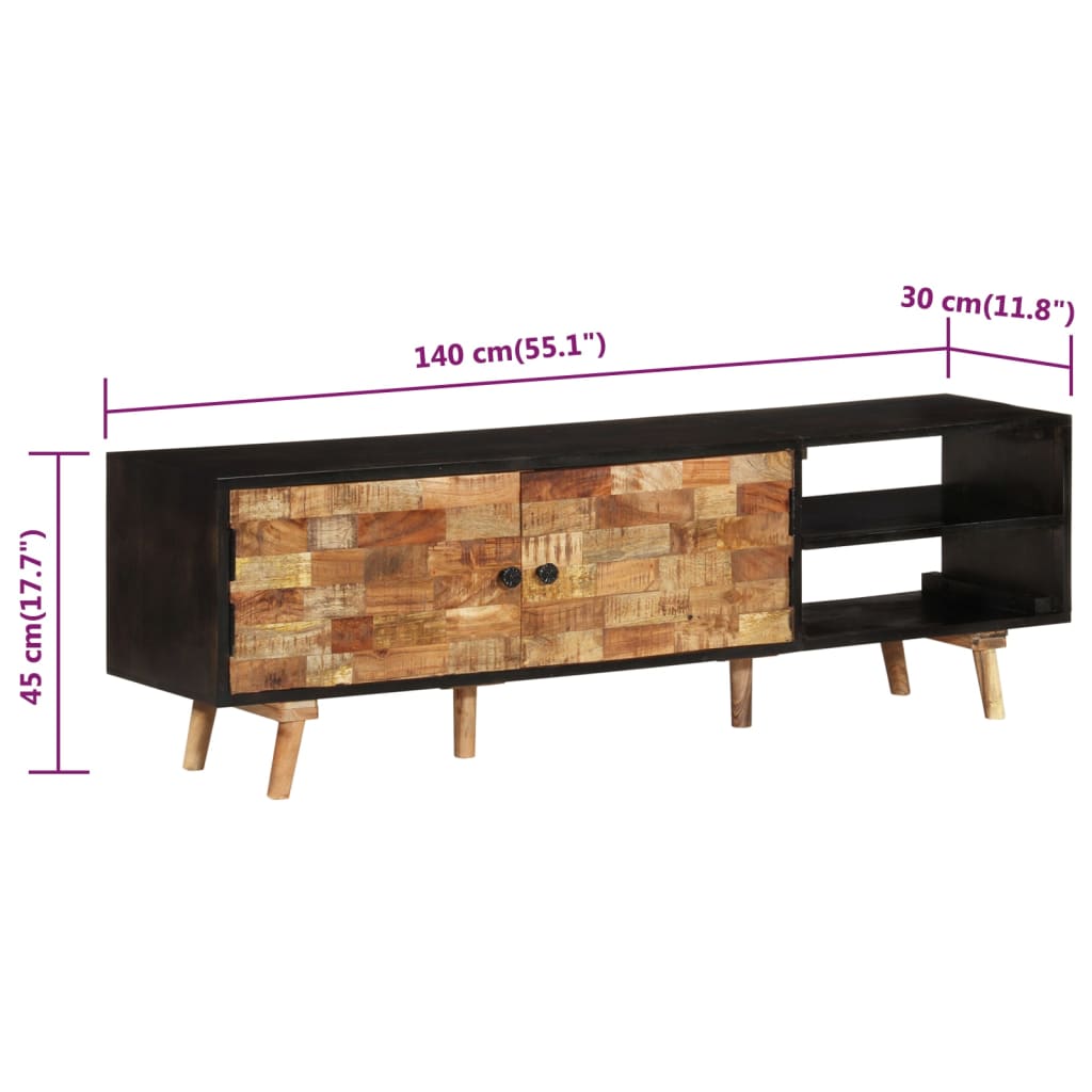 vidaXL TV Cabinet 140x30x45 cm Rough Mango Wood and Solid Acacia Wood