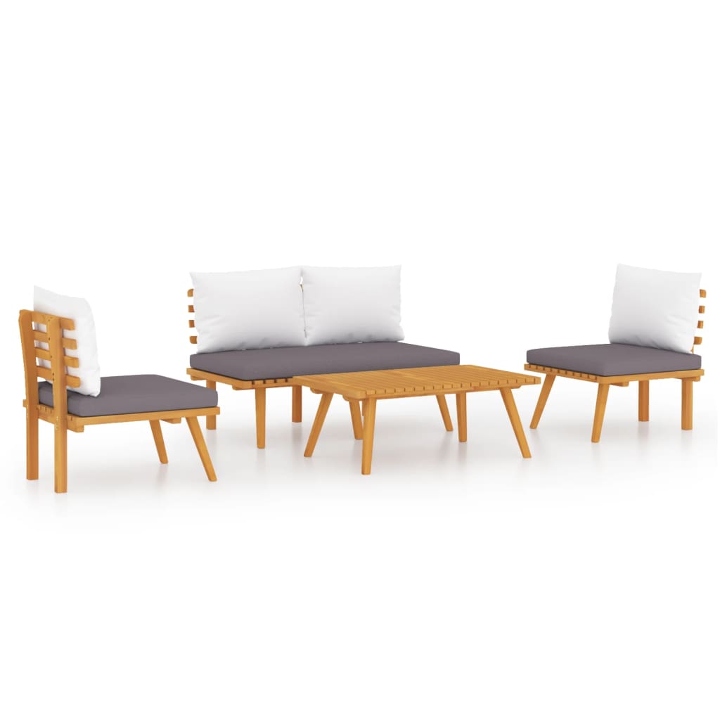 vidaXL 4 Piece Garden Lounge Set with Cushions Solid Acacia Wood