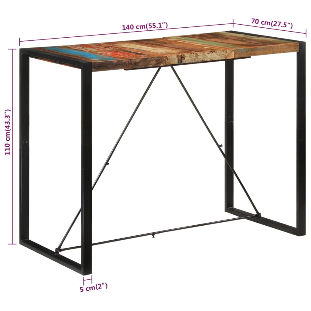 vidaXL Bar Table 140x70x110 cm Solid Wood Reclaimed