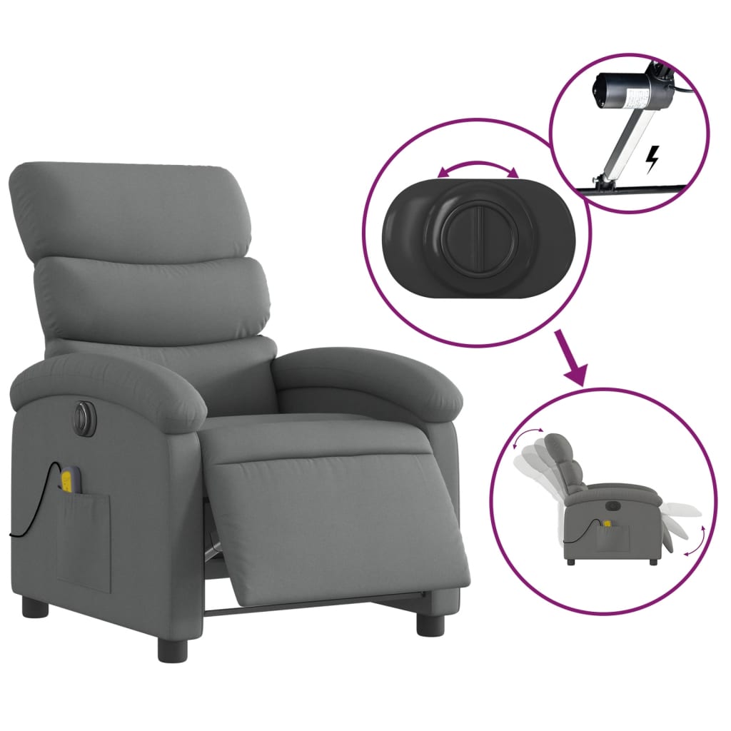 vidaXL Electric Massage Recliner Chair Dark Grey Fabric