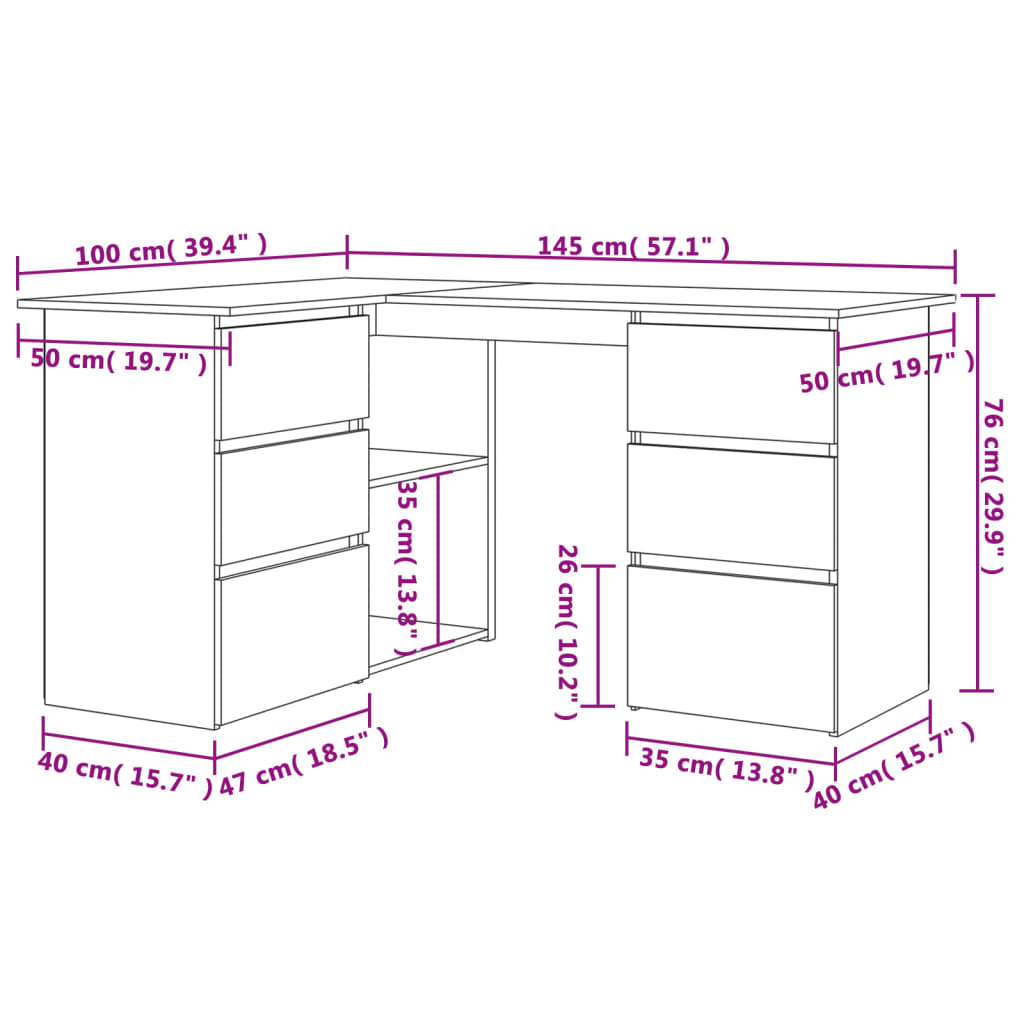 vidaXL Corner Desk Smoked Oak 145x100x76 cm Engineered Wood