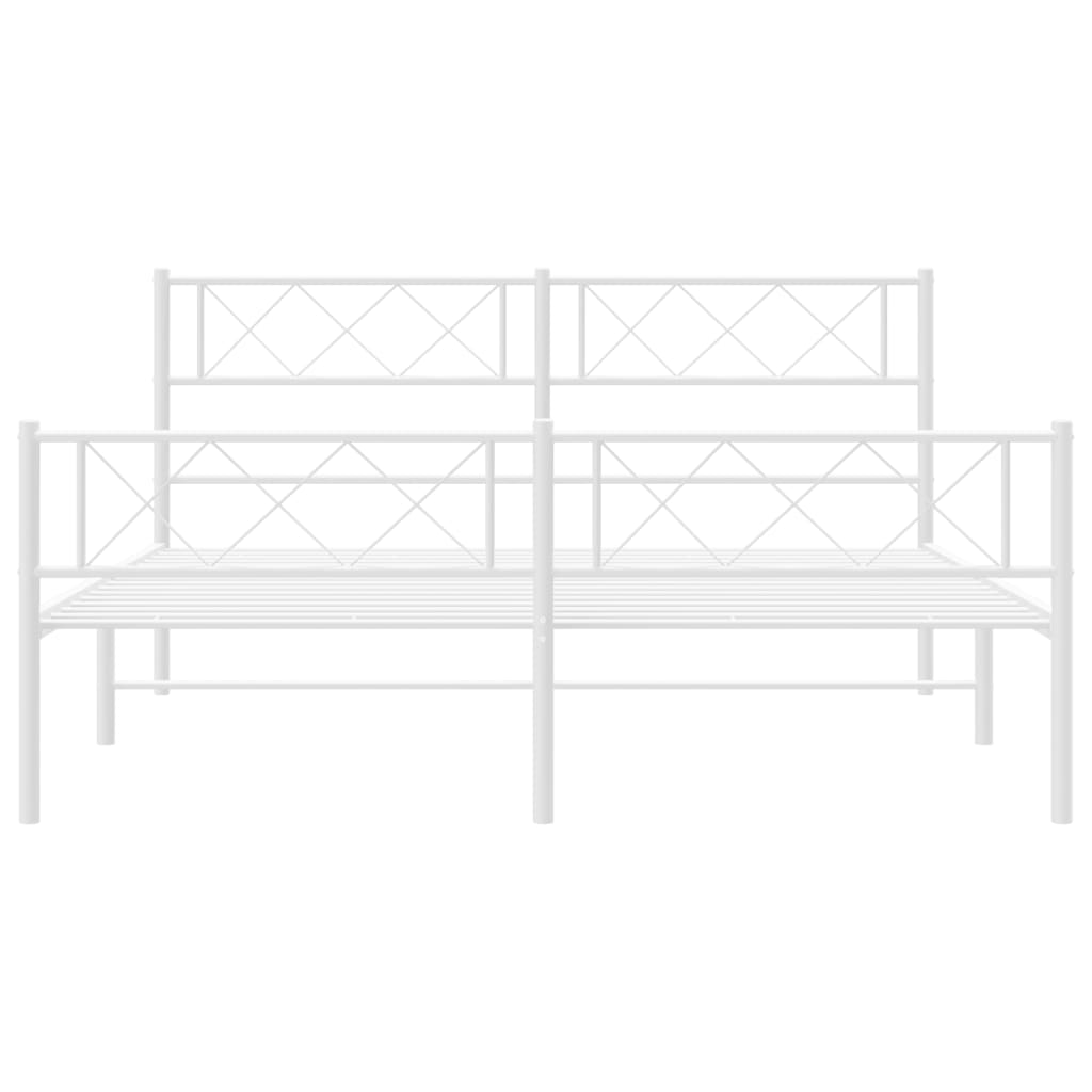 vidaXL Metal Bed Frame without Mattress with Footboard White 150x200 cm King Size