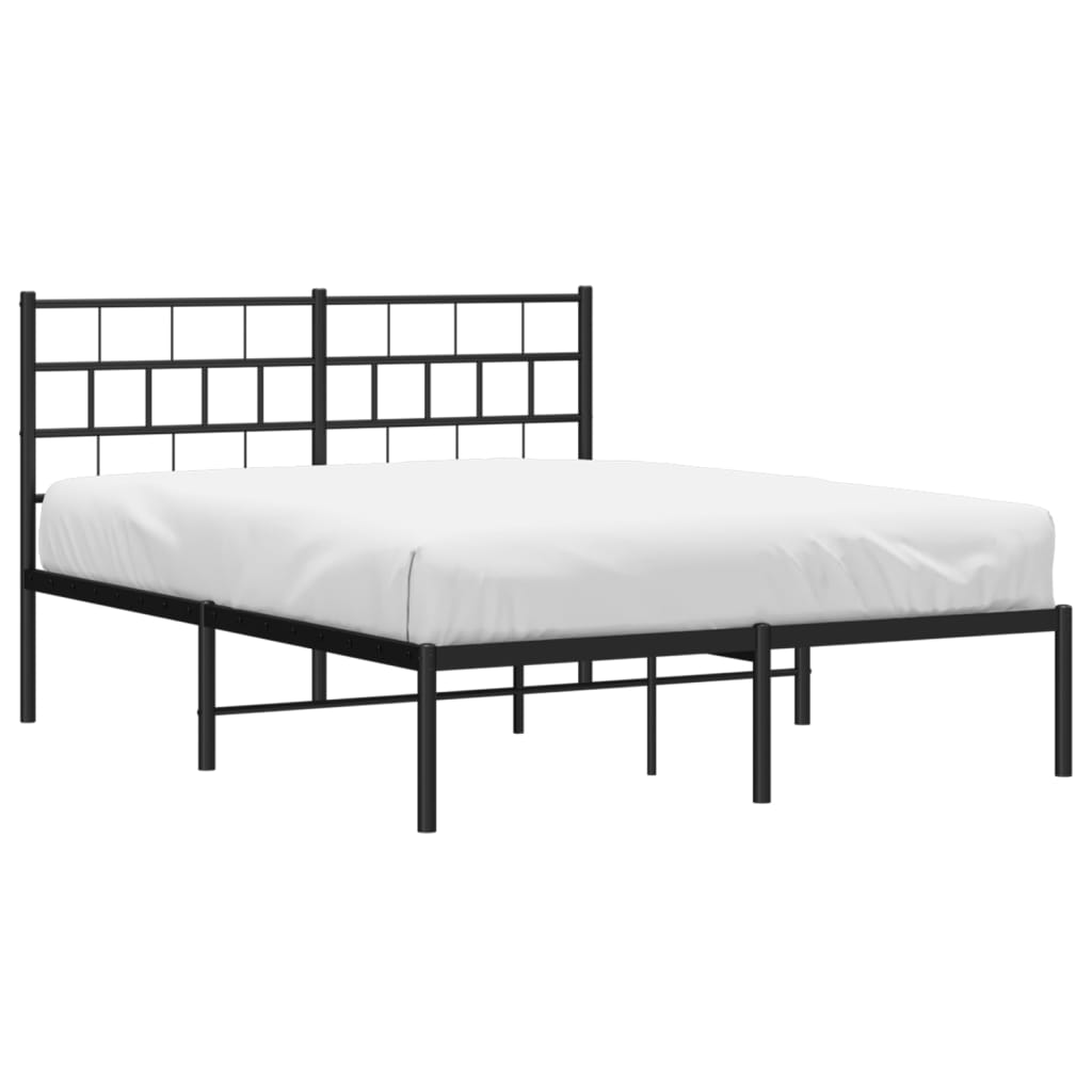 vidaXL Metal Bed Frame without Mattress with Headboard Black 135x190 cm Double