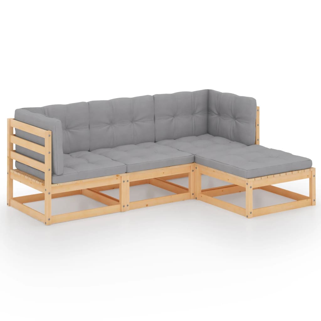vidaXL 4 Piece Garden Lounge Set with Cushions Solid Pinewood