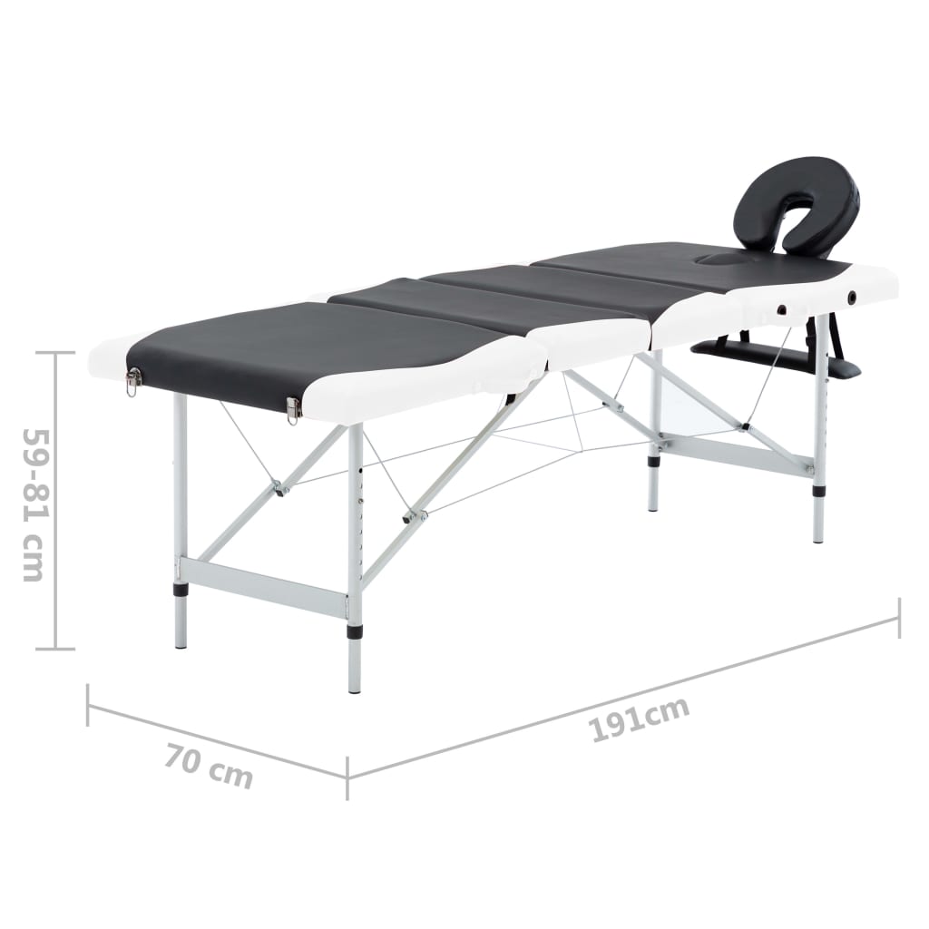 vidaXL 4-Zone Foldable Massage Table Aluminium Black and White