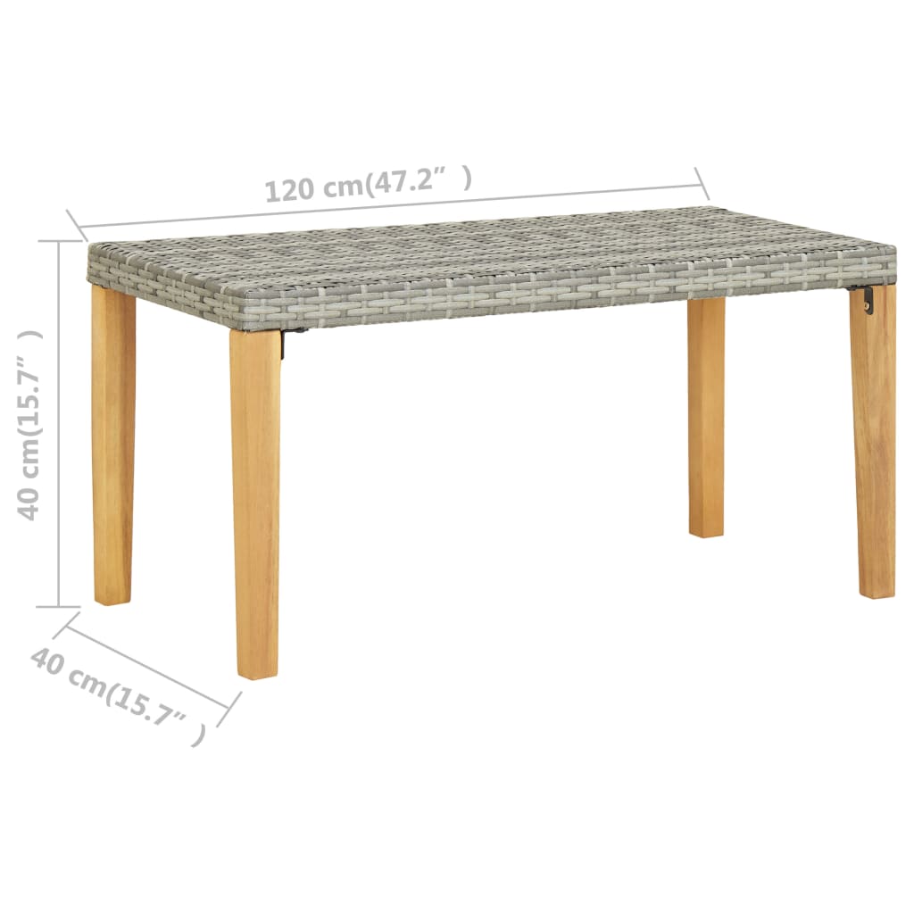 vidaXL Garden Bench 120 cm Grey Poly Rattan and Solid Acacia Wood